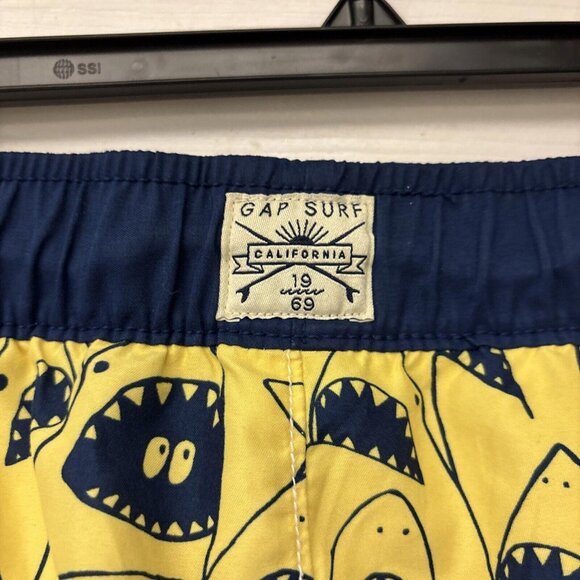 Gap Boys Board Shorts Yellow Blue Sharks Pockets Drawstring Swim Trunks S - Picture 3 of 8